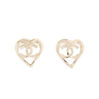 Chanel 2022 Interlocking CC Heart Stud Earrings