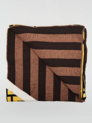 Fendi yellow btown FF Logo Printed Wool reversible scarf