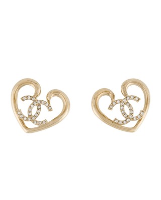 Chanel Gold-tone 2023 Strass Interlocking CC Heart Earrings