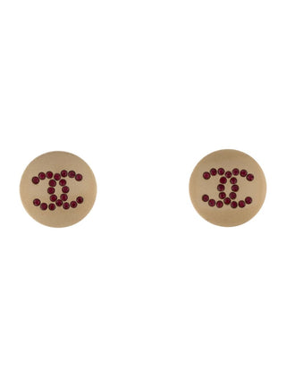 Chanel Gold-tone Strass Interlocking CC Stud Earrings