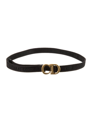CHRISTIAN DIOR Bkack elastic Skinny Belt with Gold tone CD buckle M sz