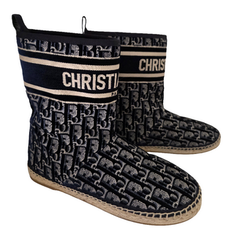 Christian Dior Blue Oblique Jacquard Velvet Boots 40 sz