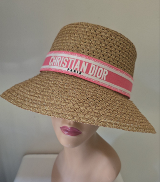 Christian Dior Beige Straw logo embellished sun hat 58 sz