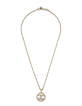 Chanel Gold-tone Faux Pearl Interlocking CC Pendant Necklace