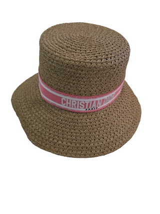 Christian Dior Beige Straw logo embellished sun hat 58 sz