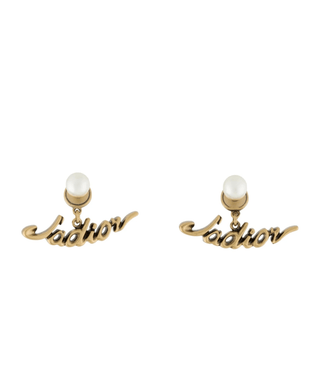 Christian Dior Gold-tone Faux Pearl J'Adior Script Tribales Earrings