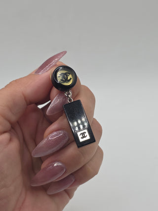 Chanel Black Resin Interlocking CC Drop Earrings