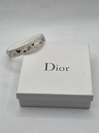 Christian Dior Silverstone Clear Butterfly Motif Logo Charm Bangle