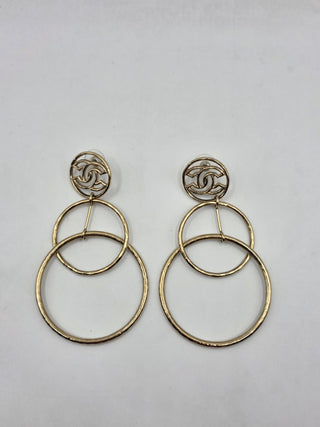 Chanel Gold-tone Interlocking CC Circle Drop Earrings