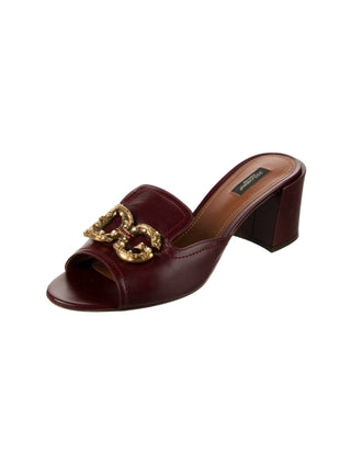 Dolce & Gabbana Brown leather Gold-tone DG Logo charm sandals 41 sz