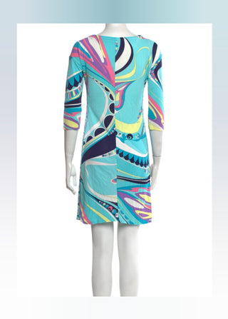 Emilio Pucci Blue Multicolor Signature Print Summer Dress S sz