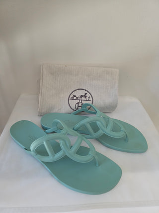 Hermès Blue Egerie Chaîne d'Ancre Insignia Slides 40 sz