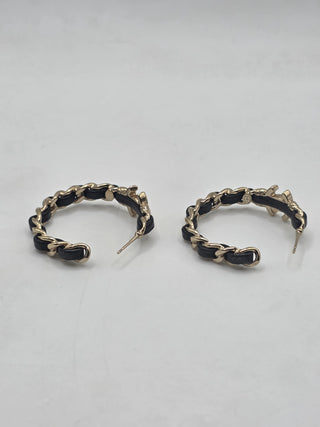Chanel Gold-tone 2022 Leather Woven CC Turnlock Hoop Earrings