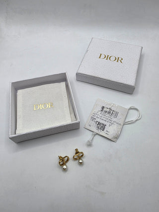 Christian Dior Gold-tone Faux Pearl Petit CD Stud Earrings