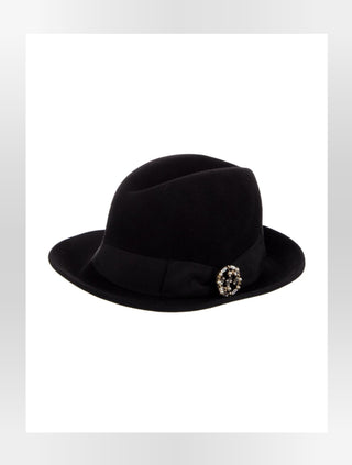 Black Gucci Felt Fedora GG Logo Hat L sz