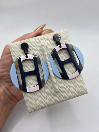 Hermès Blue Multicolor H Equipe Drop Earrings