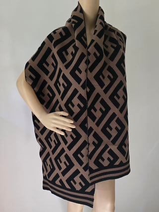 Fendi Brown FF Monogram Wool oversized scarf