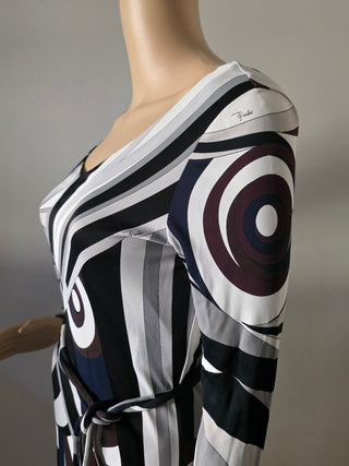 Emilio Pucci Brown White Printed Midi Length Dress US 8