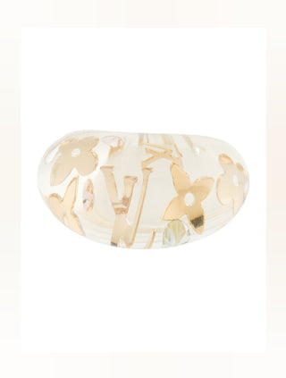 Louis Vuitton Clear Resin Crystal Inclusion LV Charm Ring 5.25