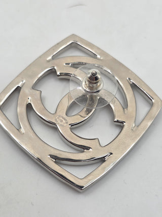 Chanel Silver-tone oversized Interlocking CC Square Stud Earrings