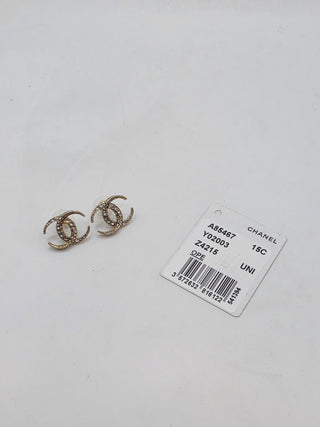 Chanel Gold-tone Strass Interlocking Crystal Stud Earrings