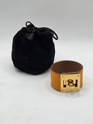 Hermès Brown Leather Gold Plated Kelly Dog Wrap Bracelet