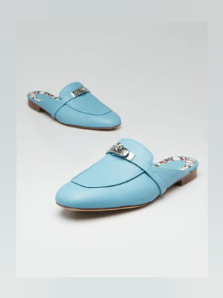 Hermes Ciel Blue Calfskin Leather Palladium Plated Oz Mules 38.5 sz