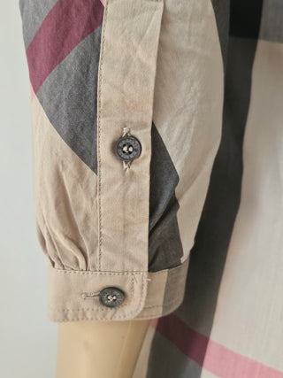 Burberry Brit Plaid Print Three-Quarter Sleeve Button-Up Top XS sz