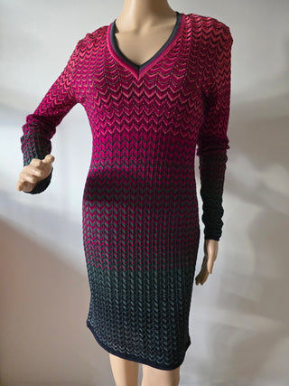 Missoni Red Multicolor long-sleeved striped dress 38 sz