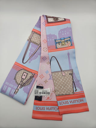 Louis Vuitton pink blue multicolor Skyline Story Silk Bandeau