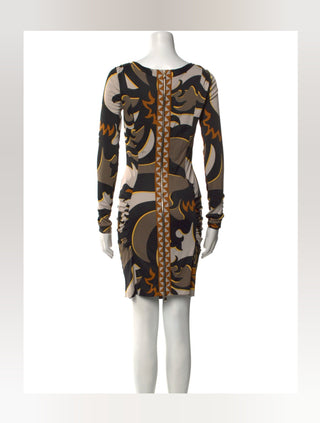 Emilio Pucci Brown Multicolor Signature Printed Mini Dress