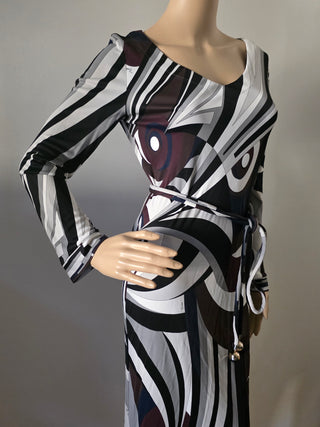 Emilio Pucci Brown White Printed Midi Length Dress US 8