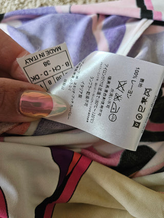 Emilio Pucci Pink multicolor signature print long-sleeved dress 8 US sz