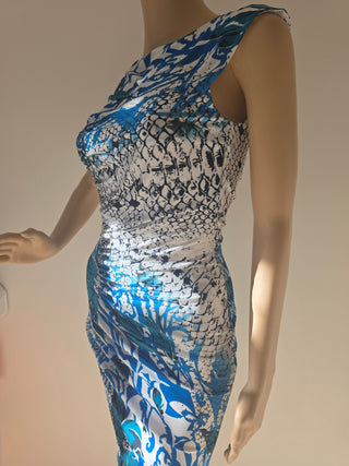 Emilio Pucci Blue Multicolor Signature Print Summer Dress 8 US sz