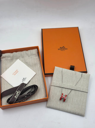 Hermes Red Enamel and Palladium Plated Pop H Pendant Necklace