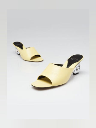 Gucci Yellow Leather Slide GG Logo Heels Size 39.5