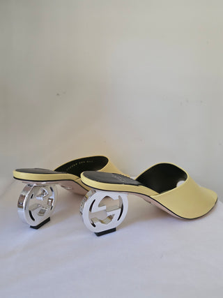 Gucci Yellow Leather Slide GG Logo Heels Size 39.5
