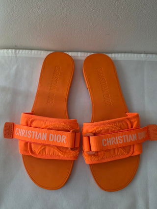 Christian Dior Orange Rubber Grosgrain Trim J'Adior Logo Slides 41 sz