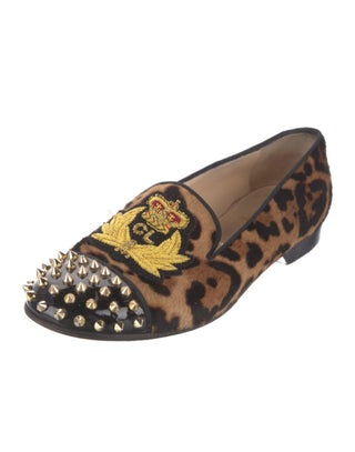 Christian Louboutin Spike Accents Ponyhair CL Logo Loafers 39.5 EU