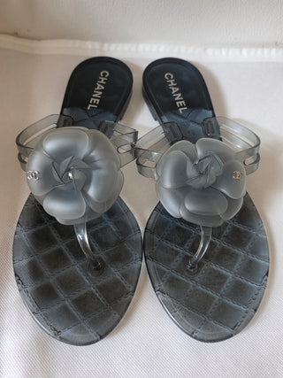 Chanel Blue Interlocking CC Logo Rubber Flip Flops IT 40