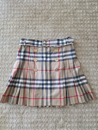 Burberry London Brown Multicolor Plaid Print Wool pleated skirt S sz