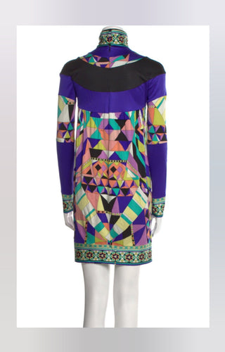 Emilio Pucci Purple Multicolor Signature Print long-sleeved dress 38 sz