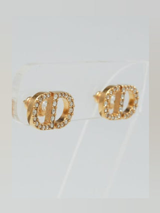 Christian Dior Goldtone Crystal CD Stud Earrings