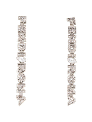 Fendi Silver-tone Logo Crystal Roma Drop Earrings