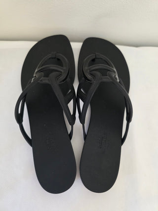 Hermès Black Egerie Chaîne d'Ancre Insignia Slides 38 sz