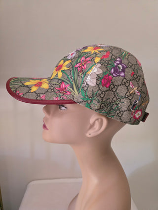 Gucci Beige GG Monogram floral Baseball Cap M sz