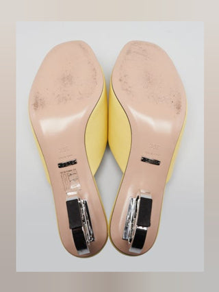 Gucci Yellow Leather Slide GG Logo Heels Size 39.5