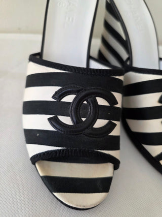 Chanel Black multicolor Interlocking CC 2010 Slides wedges 41 sz