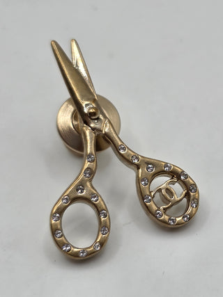 Chanel Gold-tone 2022 Strass CC Scissors Bottle Pin Set
