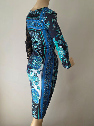 Emilio Pucci Black Green multicolor lace sexy dress 6 sz